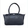 Navy blue solid leather shoulder bag Image 4