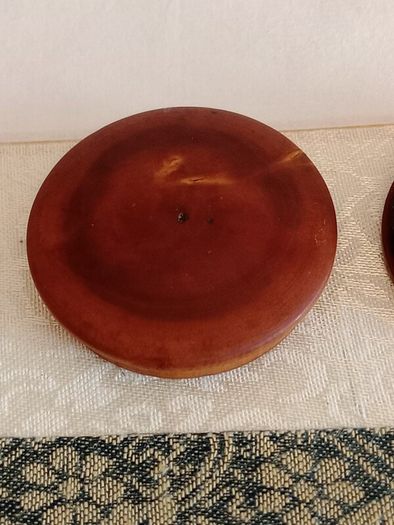 Rear Antique Watchmaker's Oil Well Pot. Turned Wood with Agate Stone