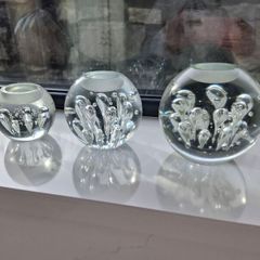 3 x cylindrical glass candle holders