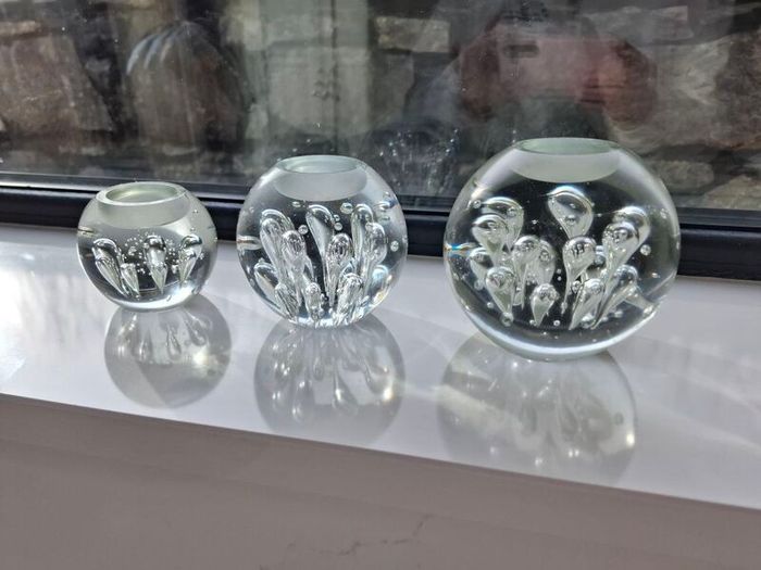 3 x cylindrical glass candle holders