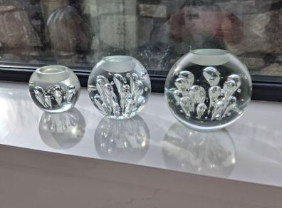 3 x cylindrical glass candle holders