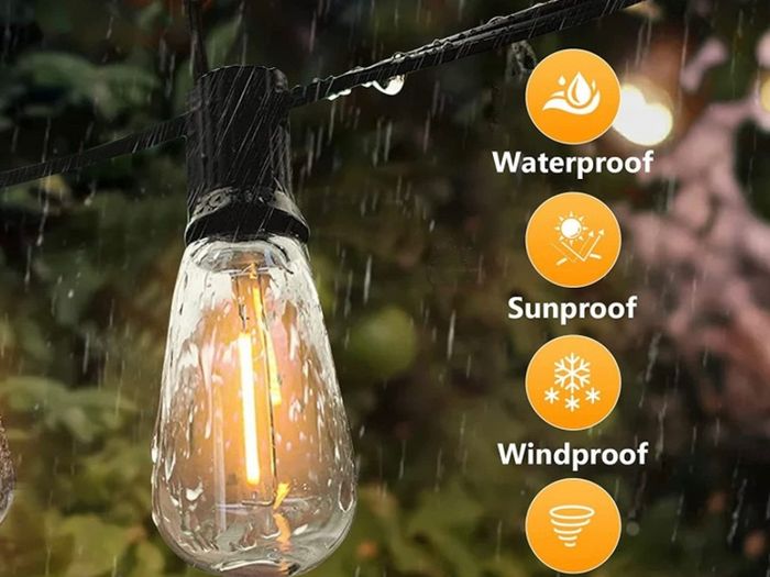 Festoon Lights Outdoor 60FT, String Lights Mains Powered Waterproof with 31Pcs ST38 Plastic LED Bulbs, 2200K Warm White Garden Patio String Lights for Party Decor Wedding (FREE POSTAGE)