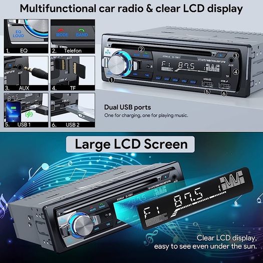 Car Stereo CD DVD Player Bluetooth,RDS/FM Car Radio Bluetooth Handsfree Calling MP3/USB/SD/AUX/FM RDS Car Radio with Dual USB Fast Charge, Steering Wheel Remote Control (FREE SHIPPING)
