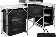 Black Camping Outdoor Kitchen Steel Windscreen Camping Kitchen Storage Table 3 Zippered Bags Camping Cook Table 2 Side Tables Camp Cook Table Portable Outdoor Camping Table for Outdoor (FREE SHIPPING)