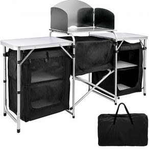 Black Camping Outdoor Kitchen Steel Windscreen Camping Kitchen Storage Table 3 Zippered Bags Camping Cook Table 2 Side Tables Camp Cook Table Portable Outdoor Camping Table for Outdoor (FREE SHIPPING)