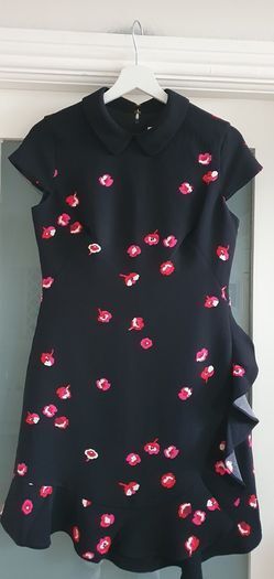 Kate Spade black falling floral ruffle detail dress with pink/red petals Sz 4 (Fit 10 UK) - Rrp 398 Dollars