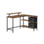 L-Shaped Corner Desk with Storage Drawers & Monitor Shelf  Vintage Brown Image 3