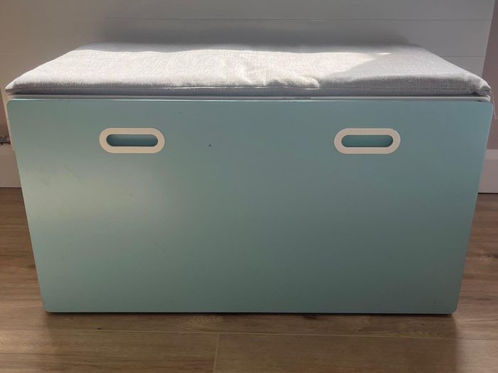 IKEA blue bench with storage
