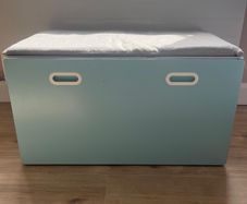 IKEA blue bench with storage