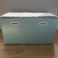 IKEA blue bench with storage