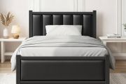 Single Bed Frame with Upholstered Headboard, 3ft Metal Beds with Sturdy Steel Slats Support Platform, Black Single Bed with Storage, Noise Free, Easy Assembly, No Box Spring Needed