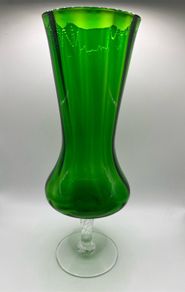 Pair of vintage Italian Empoli 10-inch emerald green vases