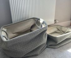 2x Duck Egg Blue/Grey Soft Knit Storage basket