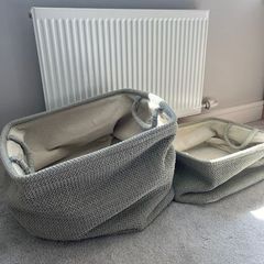 2x Duck Egg Blue/Grey Soft Knit Storage basket
