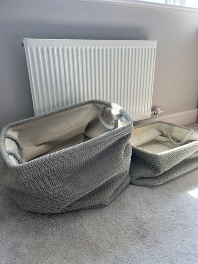 2x Duck Egg Blue/Grey Soft Knit Storage basket