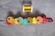 Wooden rattle and caterpillar