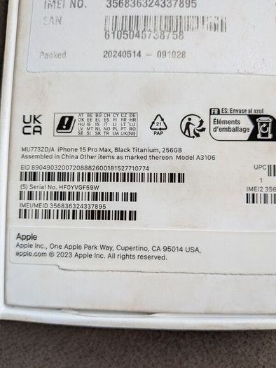 iphone 15 pro max 256gb empty box with genuine braided type c cable