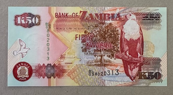 Zambia 50 Kwacha 2008 Unc Banknote