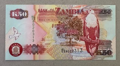 Zambia 50 Kwacha 2008 Unc Banknote