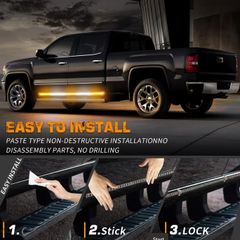 White Amber LED Side Marker Light Bars, Strobe Running Lamp Kit, Surface Mount Emergency Warning Light for Truck SUV Vehicle, 12V Exterior Automotive