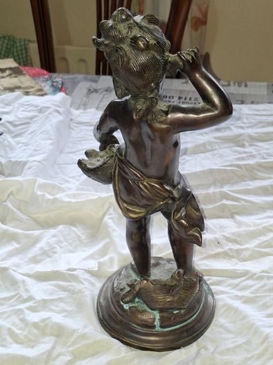 Antique 19th Century Bronze patinated metal sculpture in the style of Bacchus with Cymbals after the French sculptor Clodion
