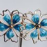 Gold & Teal Sakura Blossom Floral Statement Earrings Image 2