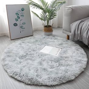 FREE P&P Round Rugs for Bedrooms Fluffy Living Room Circle Area Rug Soft Shaggy Carpet for Kids Room Floor Mat (Grey white, 80cm)