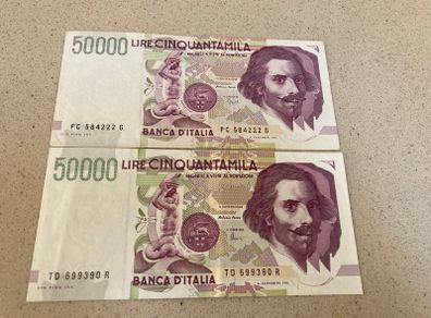 Italian 50,000 Lire Notes Bernini 2 series