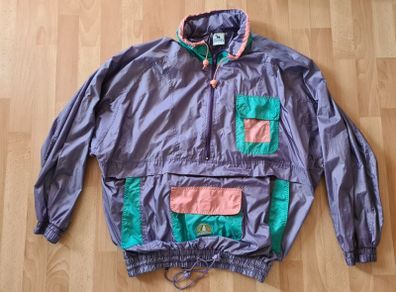 Vintage Retro shinny 80's 90's Rodeo C&A  jumper rainjacket waterproof  hoodie windbreaker colourfull size 44 XL Party