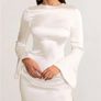 CLUB L Zaina White Long Sleeve Midi Dress With High Neckline Size 14! Image 4