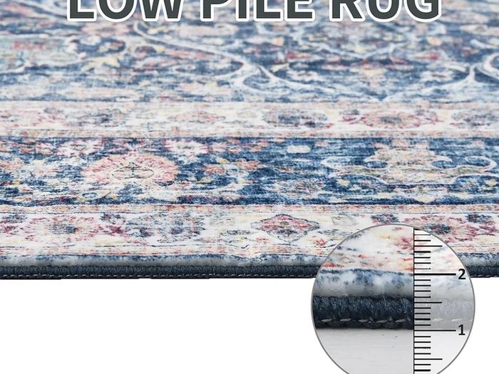 Rugs Living Room Large 160x230 cm Boho Vintage Area Rug Traditional Oriental Carpet Machine Washable Rugs Anti Slip Low Pile Rug Home Decor Office Carpet, Blue