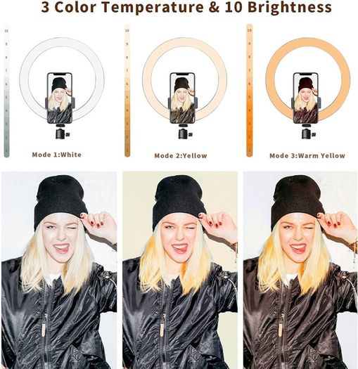 FREE SHIPPING Ring Light 10" with 67" Extended Tripod Stand & Phone Holder for YouTube Video, Camera Led Ring Light for Streaming, Makeup, Selfie Photography Compatible with iPhone Android