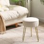 Velvet Round Footrest, Makeup Vanity Stool, Side Table, Pouf Couch Seat, Golden Steel Legs, Creamy-White L/G-30M Image 7