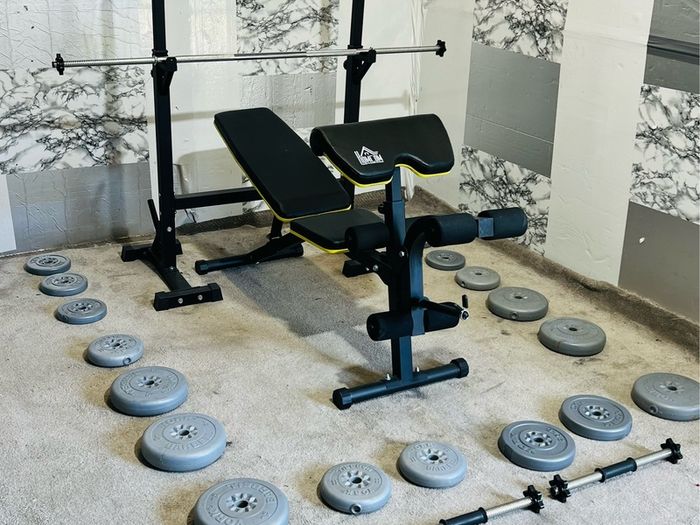 Barbell Dumbbells Weights Rack Bench