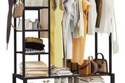 Heavy Duty Clothes Rail, 120KG Black Metal Rack With Double Hanging Clothing Rail, Shoe Rack, Storage Shelves &amp; 4 Coat Hooks, Wardrobe Clothes Rails For Bedroom Office Shop