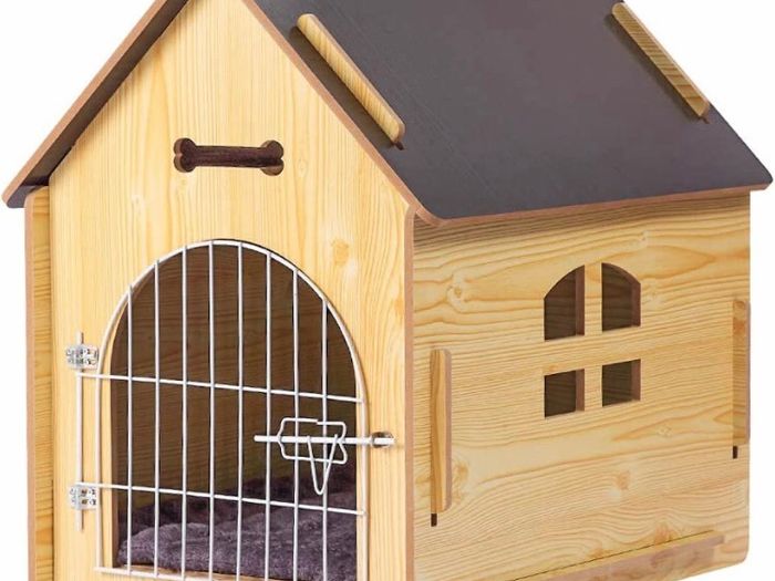 Wooden Pet House with Roof for Dogs Indoor Use, Easy Assemble Breathable Dog Crate for Small Medium Dog Cat, Dog Kennel for Playing and Resting (FREE POSTAGE)