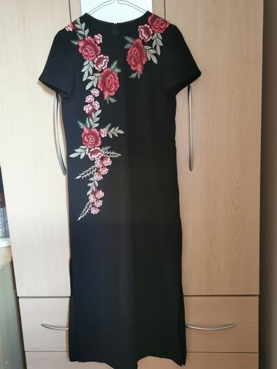 NEW - Zara Embroidered black midi dress UK 8