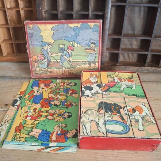 1940s French Wooden Puzzle Blocks