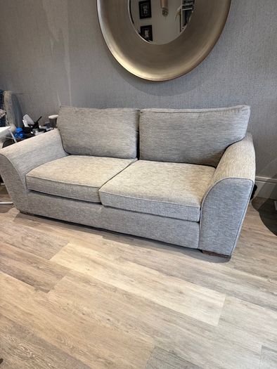 Grey fabric two-seater sofa
