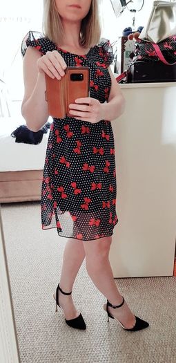 Navy Polka Dot Mini Dress with Bows - Size 6