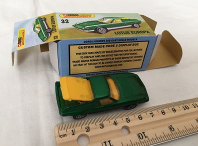Corgi junior. Number 32a1. Lotus Europa. Whizzwheels. Reproduction box.