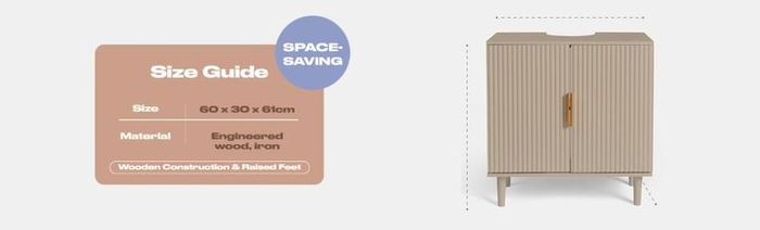 Under Sink Bathroom Cabinet, Free Standing Wooden Under Basin Unit Cupboard Storage Cabinet with 2 Doors & Shelf Bathroom Sink Cabinet with Feet, Taupe