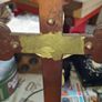 Large Antique Heavy Altar Crucifix with an INRI, and a Heavy Brass that's copper-toned pedestal base, Postage Available or Collection Image 6