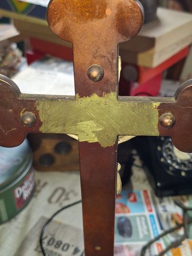 Large Antique Heavy Altar Crucifix with an INRI, and a Heavy Brass that's copper-toned pedestal base, Postage Available or Collection