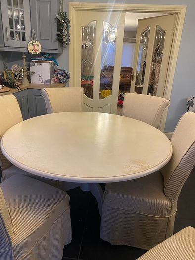 Round table and Six fabric chairs