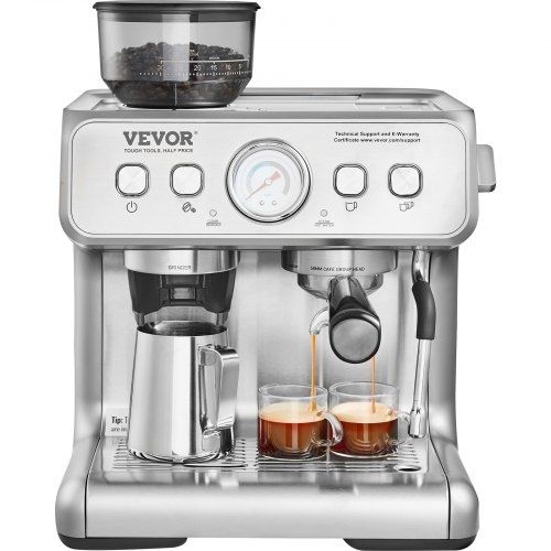 Espresso Machine with Grinder, 15 Bar Semi Automatic Espresso Coffee Maker with Milk Frother Steam Wand