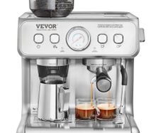 Espresso Machine with Grinder, 15 Bar Semi Automatic Espresso Coffee Maker with Milk Frother Steam Wand