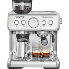 Espresso Machine with Grinder, 15 Bar Semi Automatic Espresso Coffee Maker with Milk Frother Steam Wand