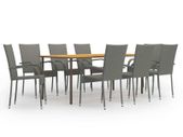 9 Piece Garden Dining Set Poly Rattan Grey