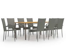 9 Piece Garden Dining Set Poly Rattan Grey